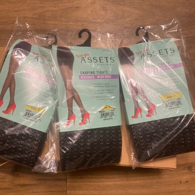 3-Spanx Assets Shaping Tights Textured - Size 2 Wishbone Black Sara Blakely NIB